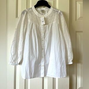 J Crew eyelet white blouse, NWT